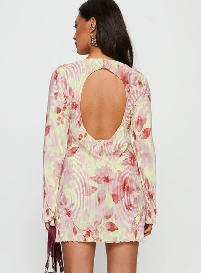 Odelie Long Sleeve Plisse Mini Dress Multi Floral