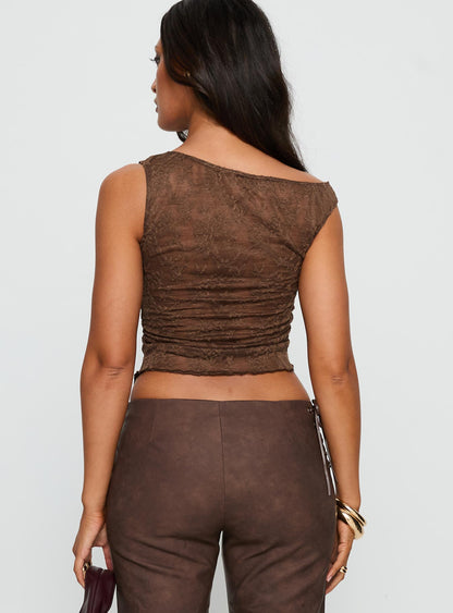 Decia One Shoulder Lace Top Brown