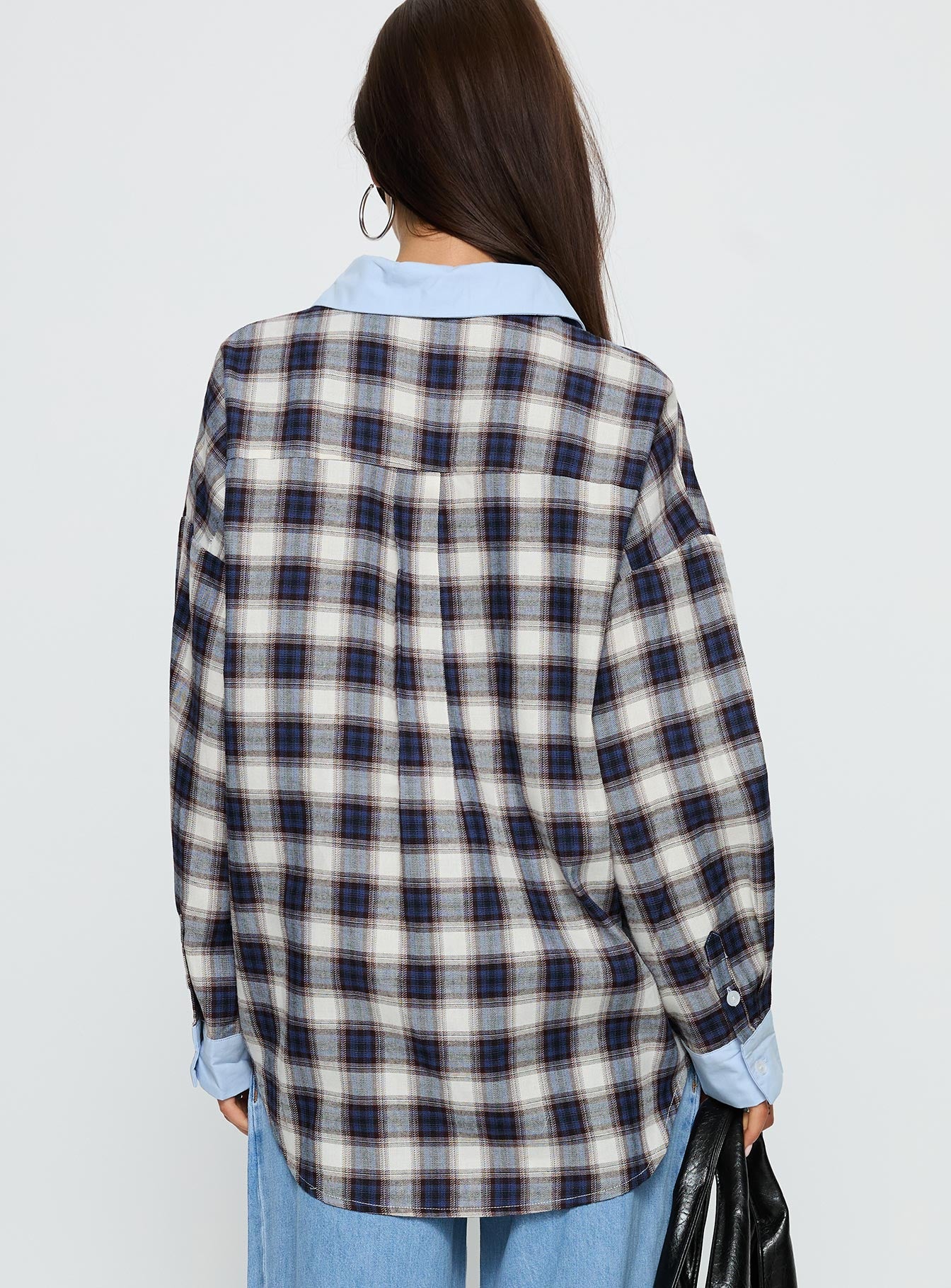 Walda Contrast Flannel Shirt Blue Check