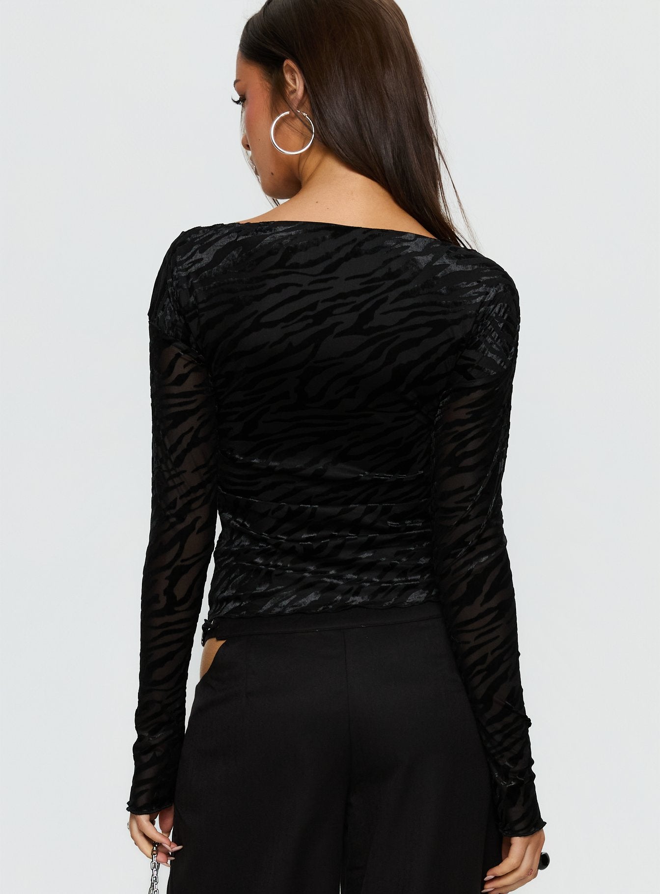 Vila Lettuce Trim Long Sleeve Top Black Zebra