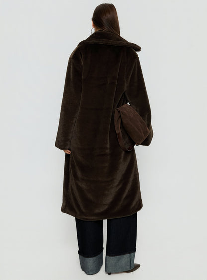 Alvie Longline Faux Fur Coat Brown
