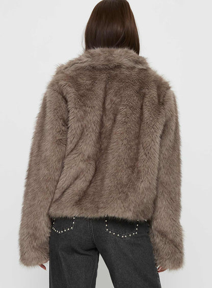 Kimberli Faux Fur Collared Jacket Brown