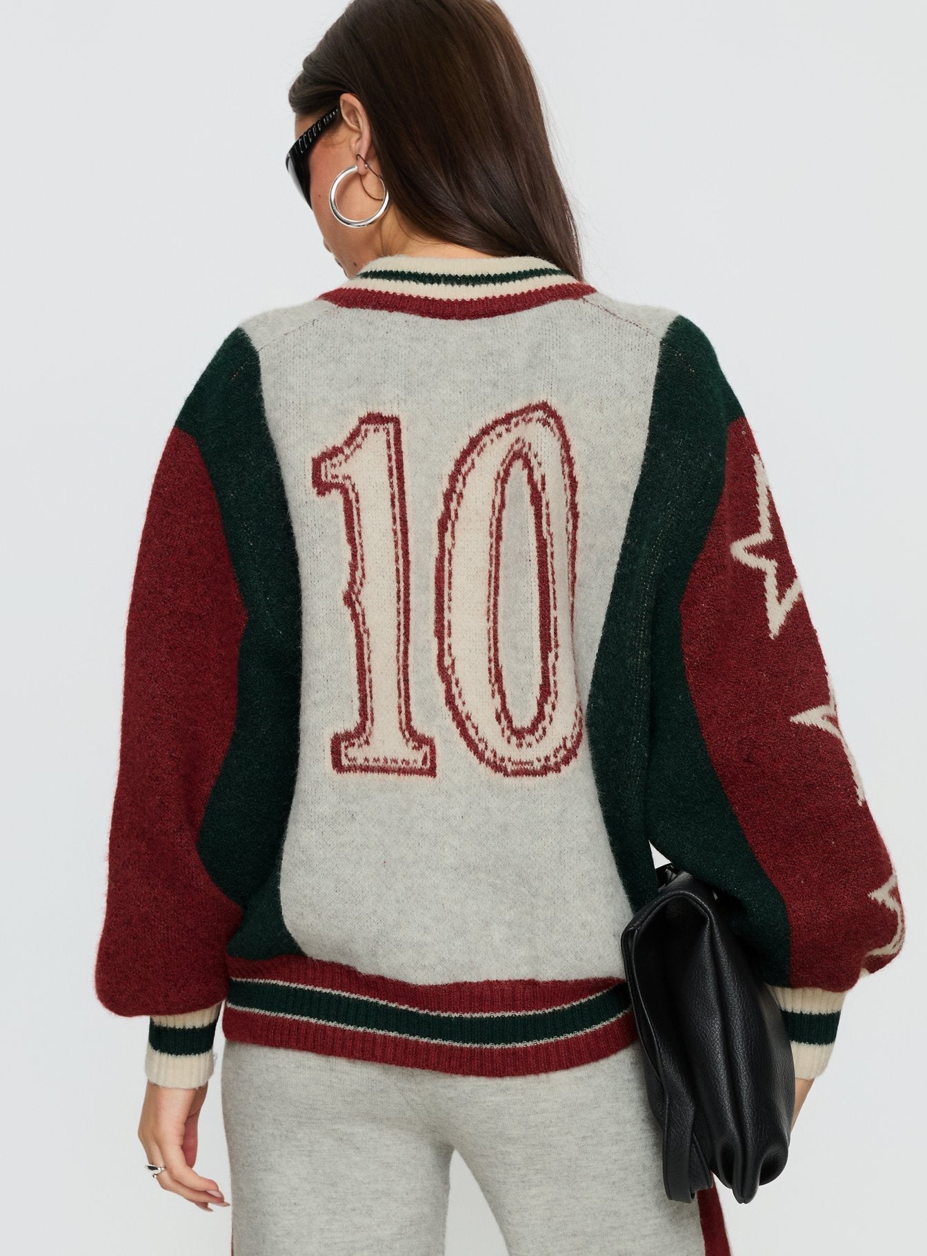 Brandyce Graphic Knit Jacket Grey / Red