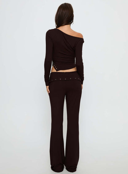 Wynna Eyelet Foldover Pants Chocolate