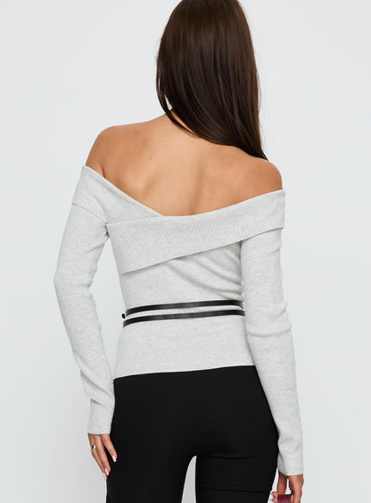 Ellenore Belt Detail Off Shoulder Top Grey