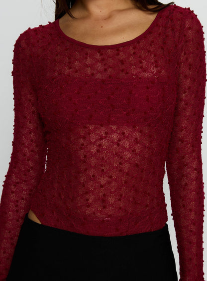 Harly Sheer Long Sleeve Bodysuit Red