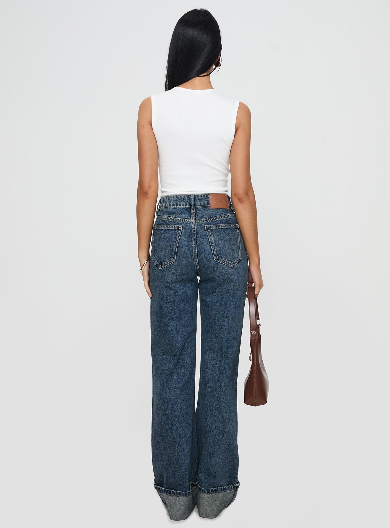 Florida Keys Mid Rise Straight Leg Cuffed Jeans Mid Blue