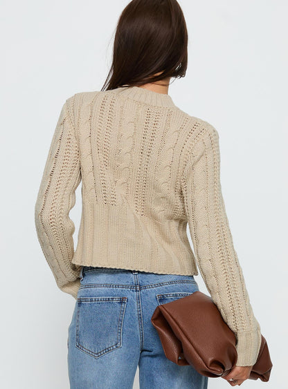 Donielle Cable Knit Cardigan Beige