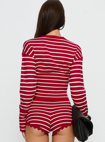 Head In The Clouds Cardigan Crimson Stripe