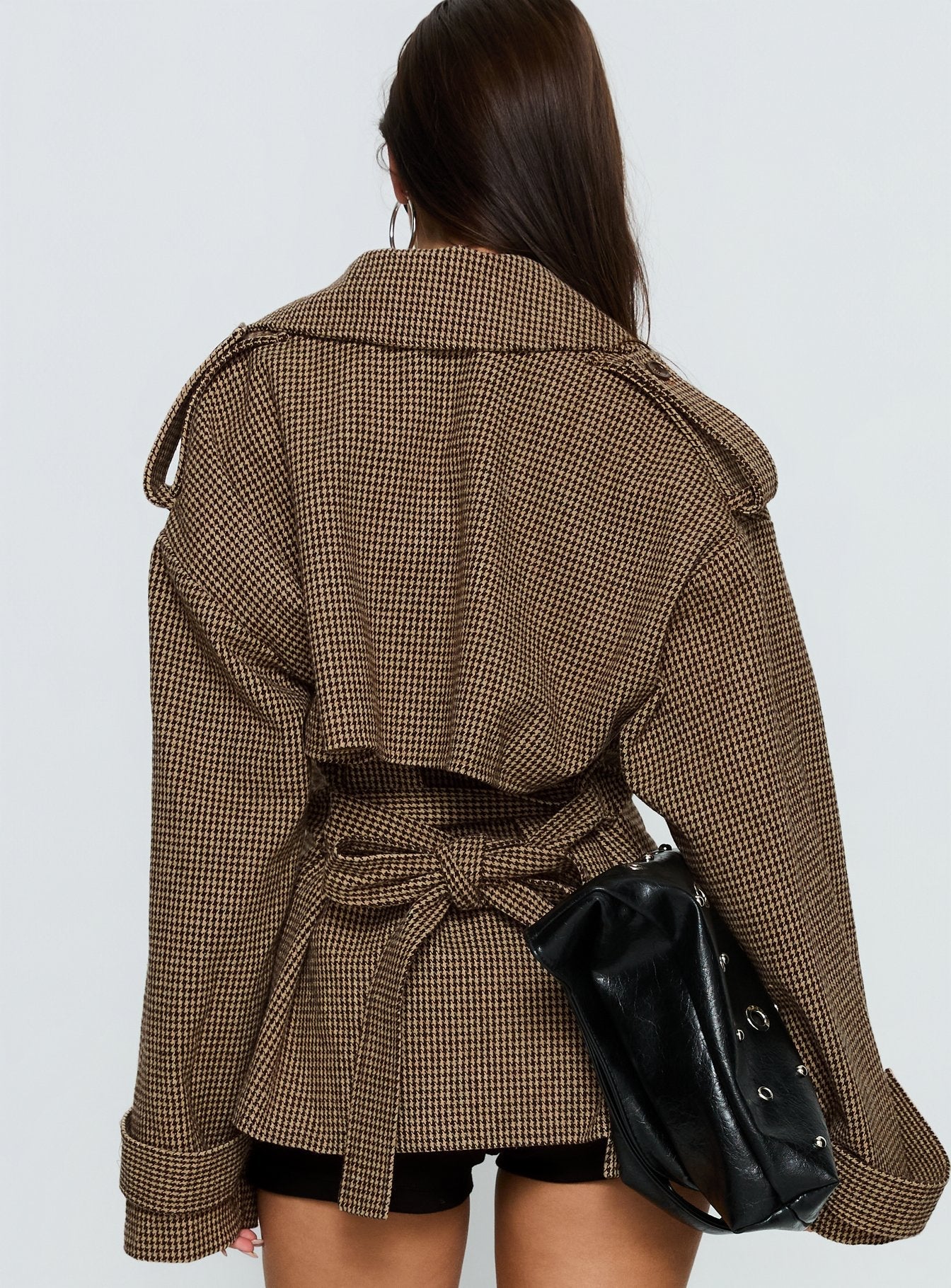 Brieanna Cropped Trench Coat Brown Check