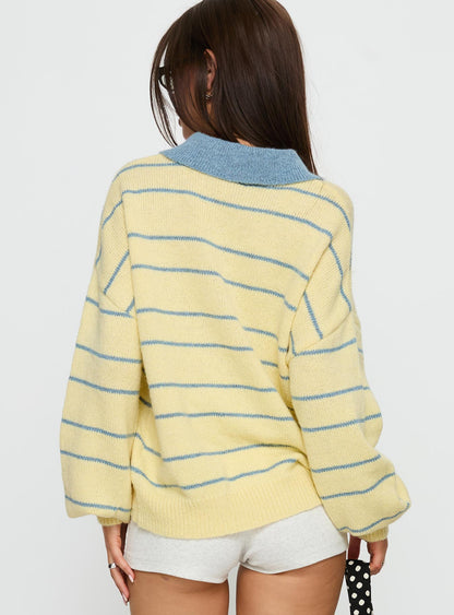 Minda Collared Knit Sweater Yellow Stripe