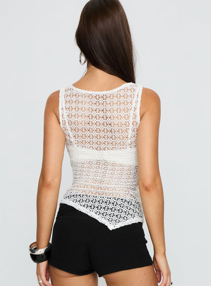 Lavonte Crochet Asymmetrical Top White
