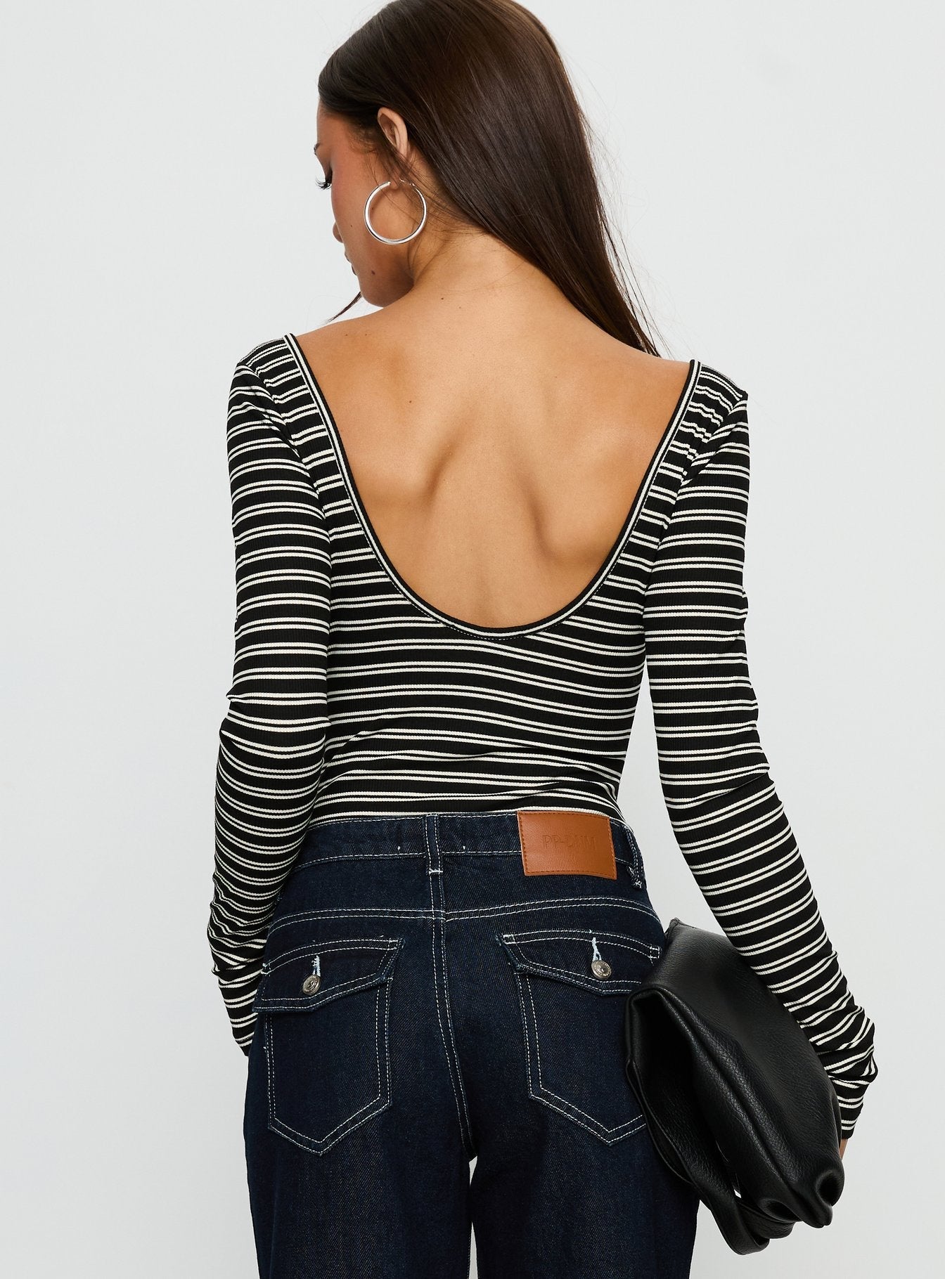 Donica Square Neck Long Sleeve Bodysuit Grey Stripe