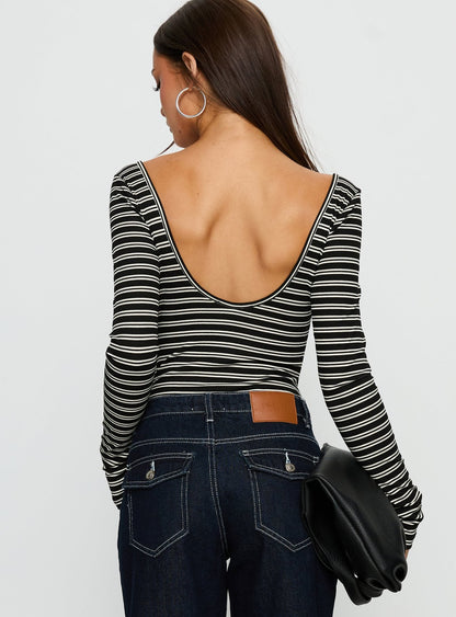 Donica Square Neck Long Sleeve Bodysuit Grey Stripe