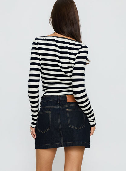 Nickei Denim Mini Skirt Raw Dark Wash