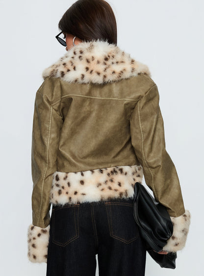 Hiraya Faux Fur Trim Jacket Vintage Green