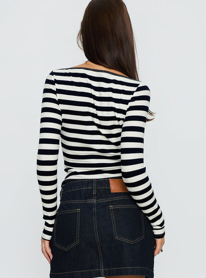 Tashana Long Sleeve Boat Neck Top Navy Stripe