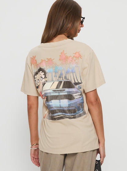 Betty Boop Beach Mode Oversized Graphic Top Washed White