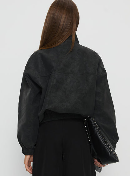 Ellissa Faux Suede Bomber Jacket Black