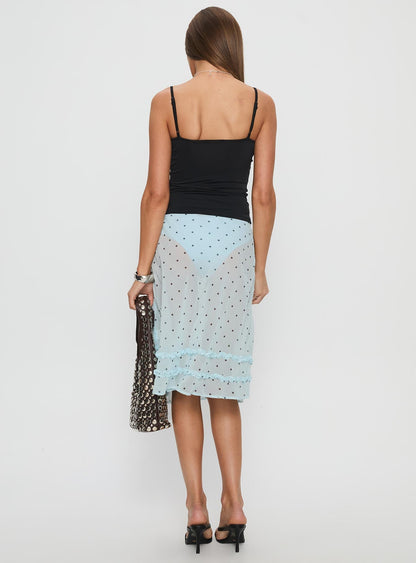 Lyza Sheer Midi Skirt Blue Polka
