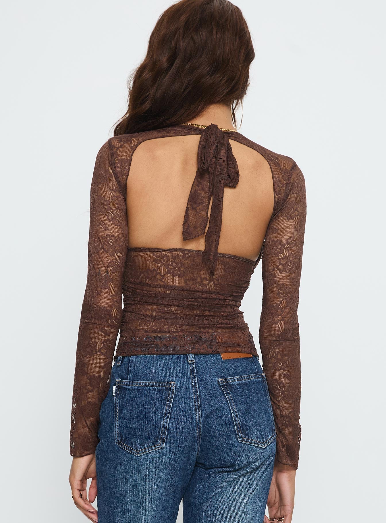 Nydia Long Sleeve Sheer Top Chocolate