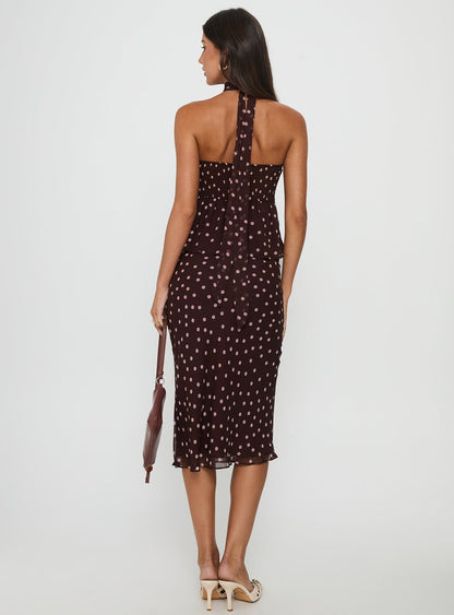 Sydni Midi Bias Cut Skirt Chocolate / Pink Polka