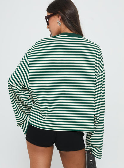 Bloom Long Sleeve Top Moss Stripe