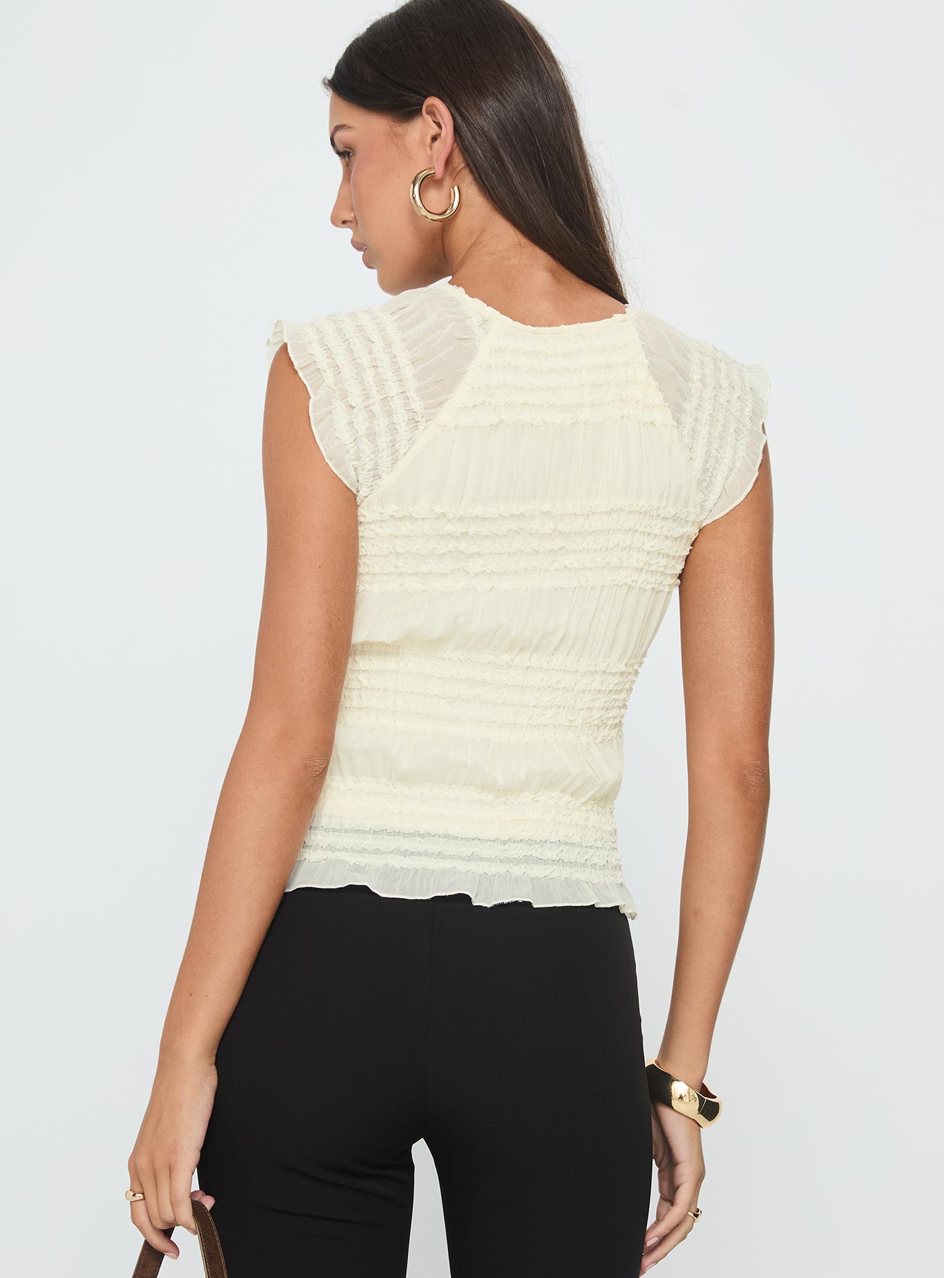 Talyn Cap Sleeve Frill Top Cream