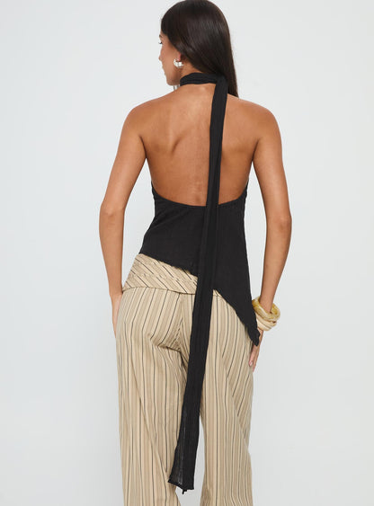 Yaleina One Shoulder Tie Scarf Top Black