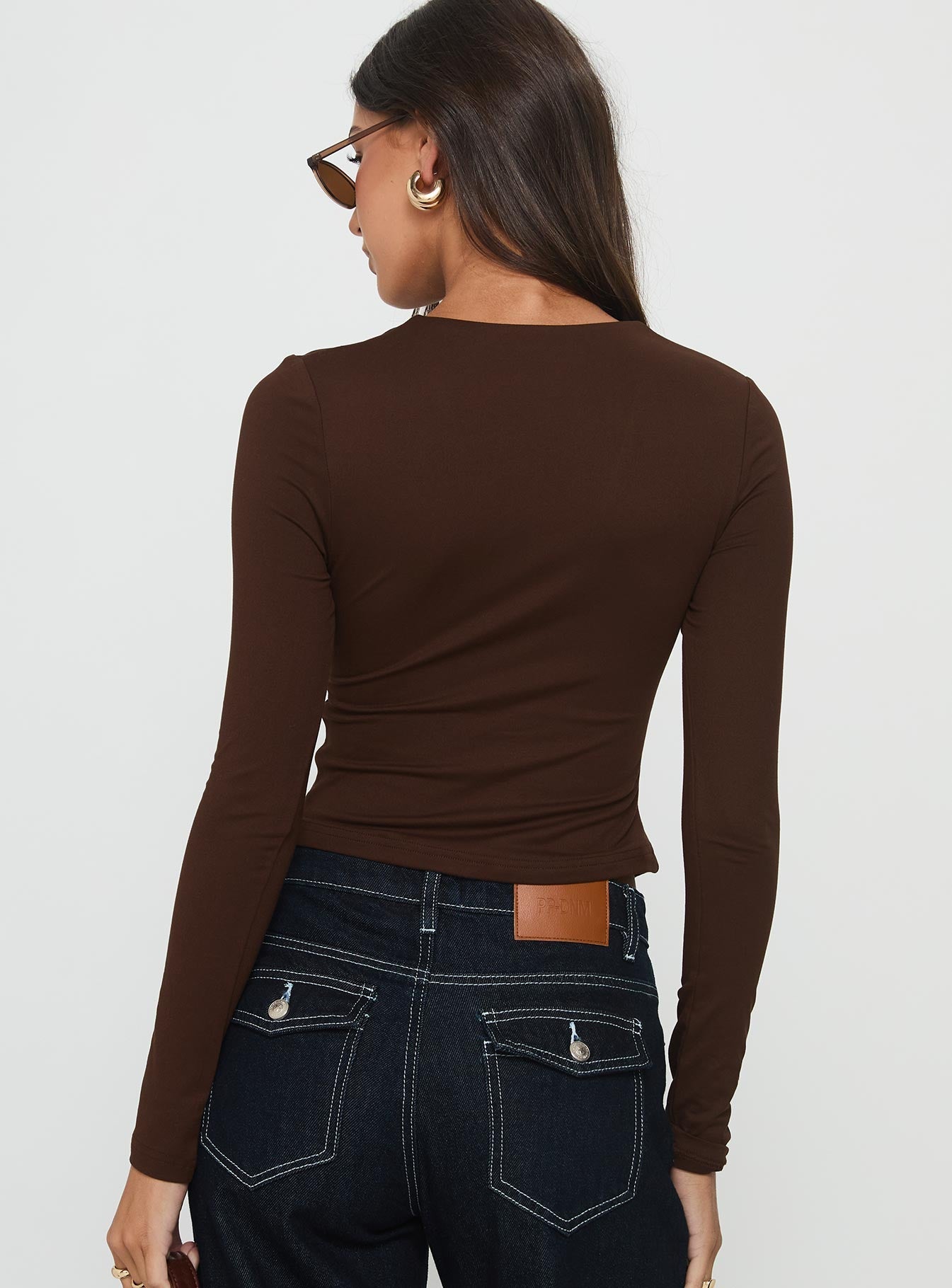 No Hard Feelings Twist Long Sleeve Top Brown