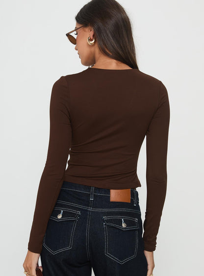 No Hard Feelings Twist Long Sleeve Top Brown