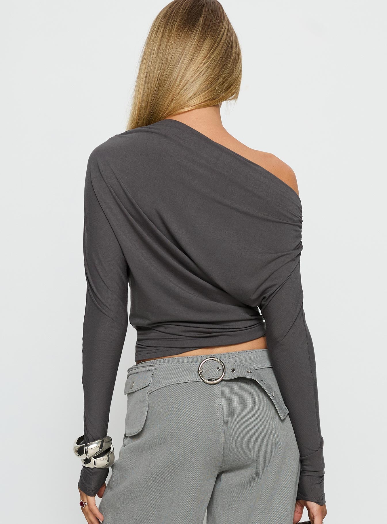 Party Hour Off Shoulder Top Charcoal