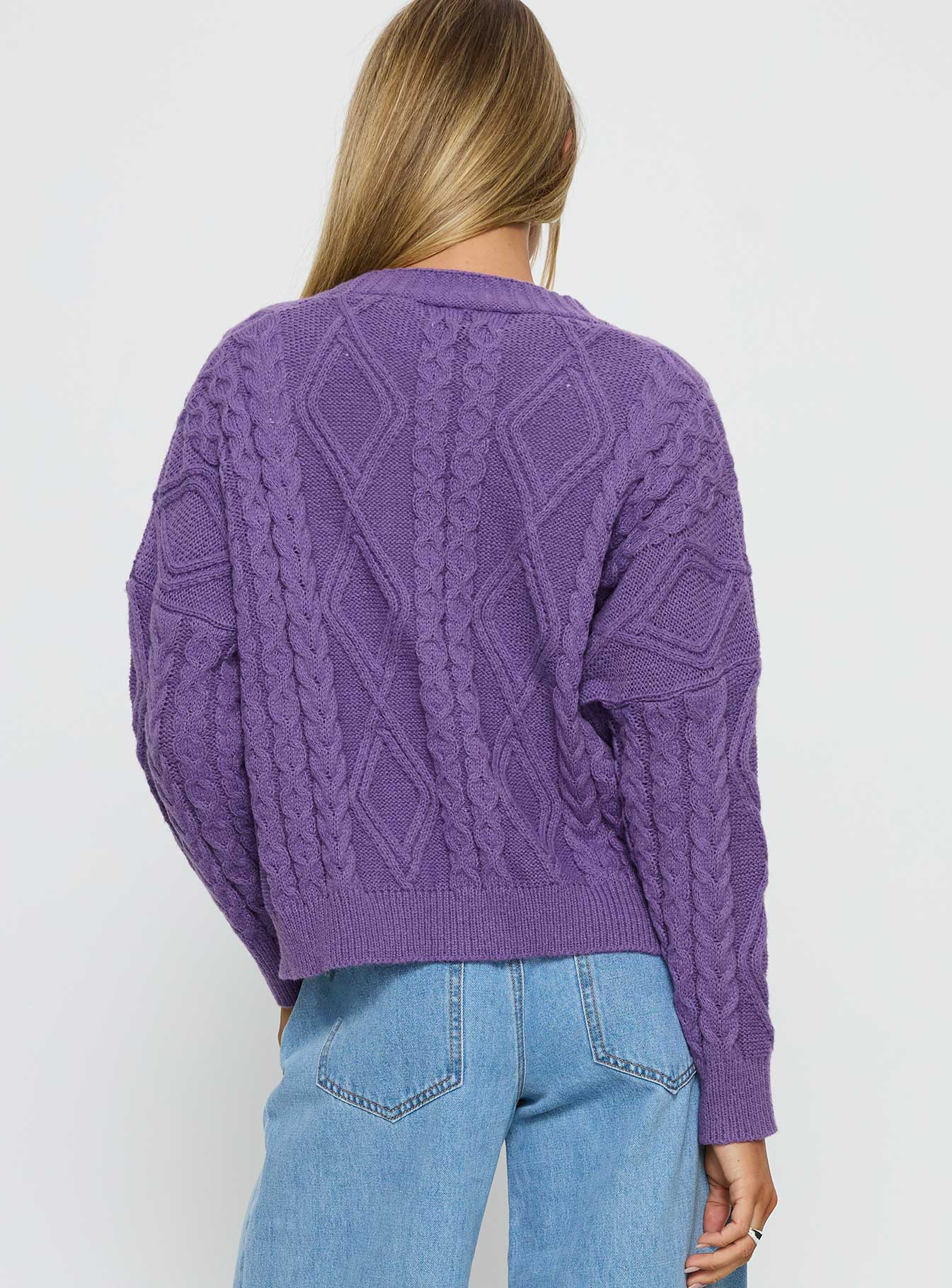 Dillian Cable Knit Cardigan Purple