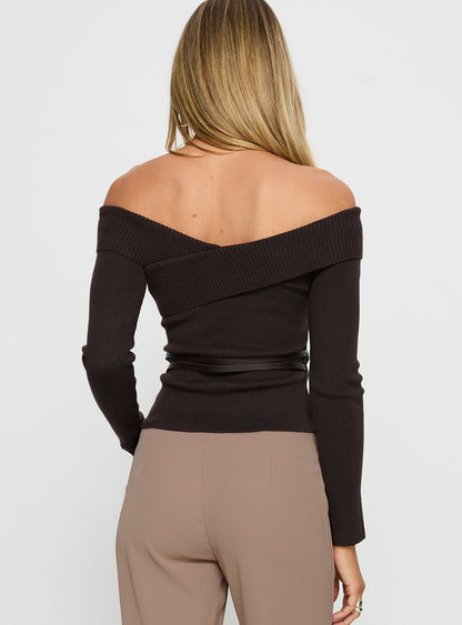 Ellenore Belt Detail Off Shoulder Top Brown