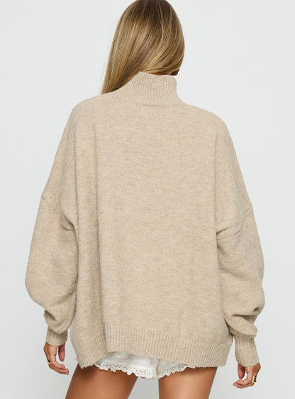 Patrizia Funnel Neck Knit Sweater Beige