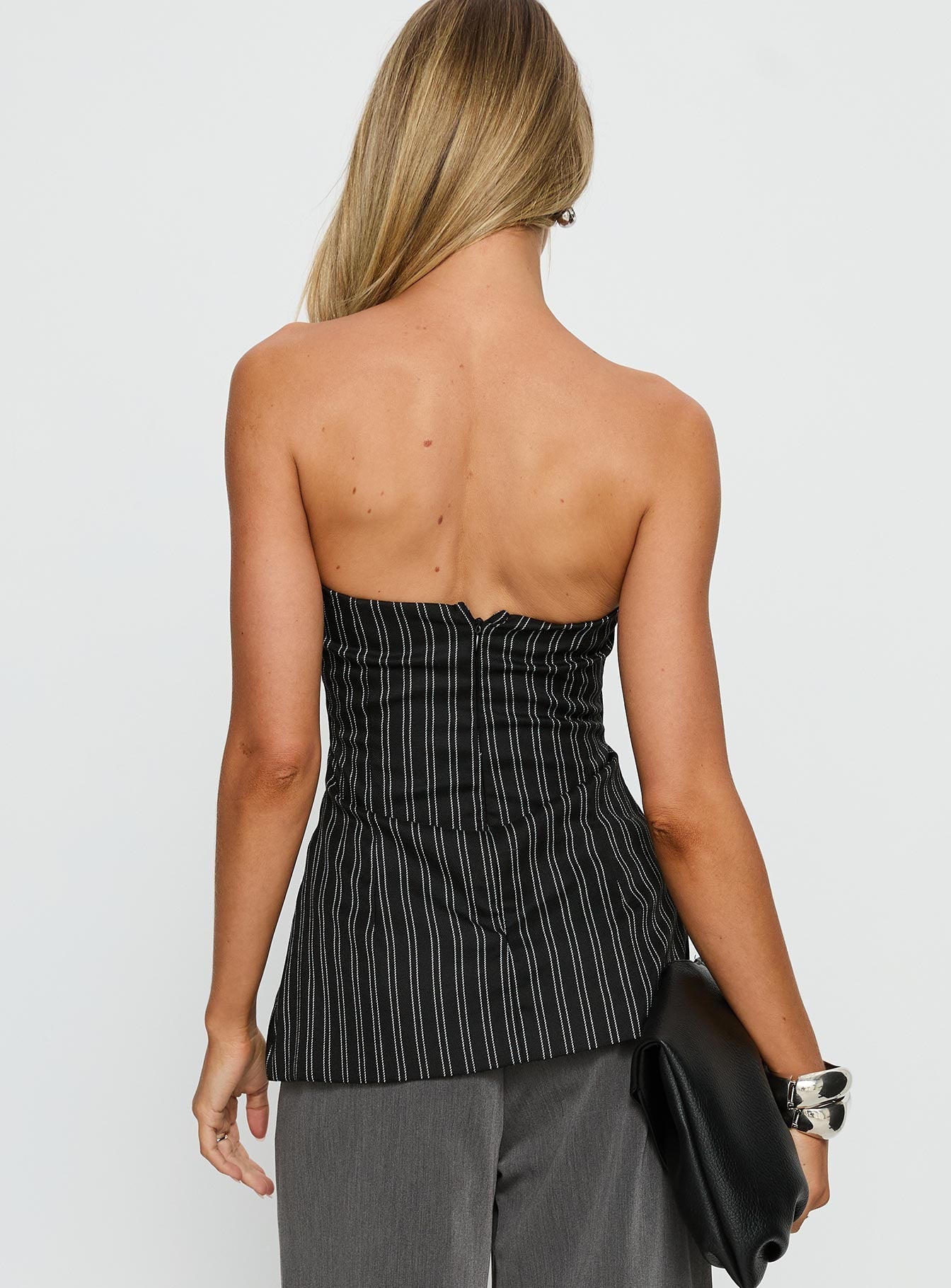 Maralyn Strapless Top Black Pinstripe