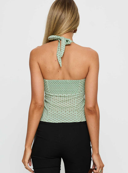Isabetta Halter Top Green Polka