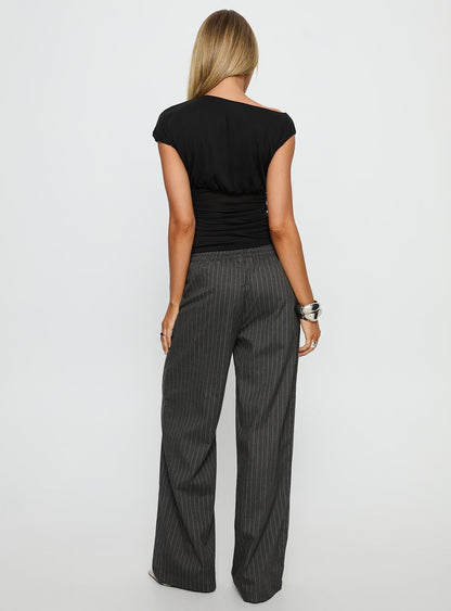 Jaysa Baggy Wide Leg Pant Grey Pinstripe