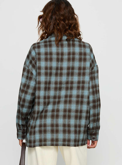 Perlita Long Sleeve Collared Shirt Brown Check