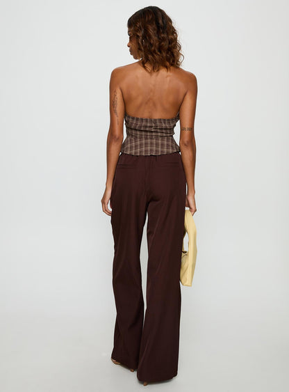 Idolised Pleated Tie Waist Pant Chocolate Brown