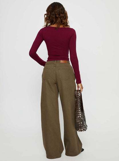 Naylor Mid Rise Wide Leg Jeans Olive