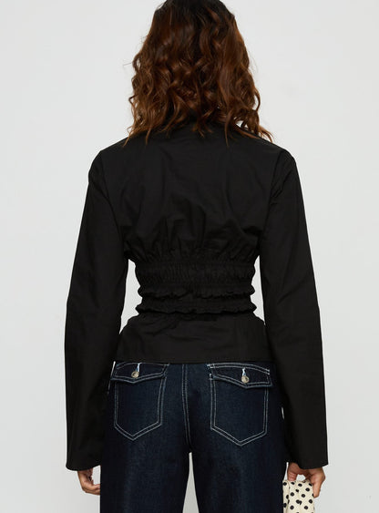 Liesel Shirred Long Sleeve Top Black