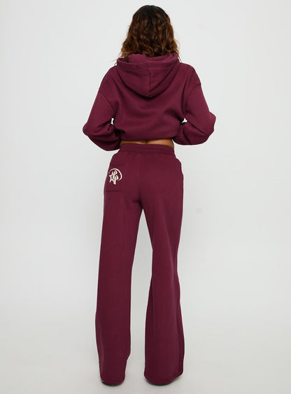 Princess Polly Stargirl Wide Leg Sweat Pants Burgundy