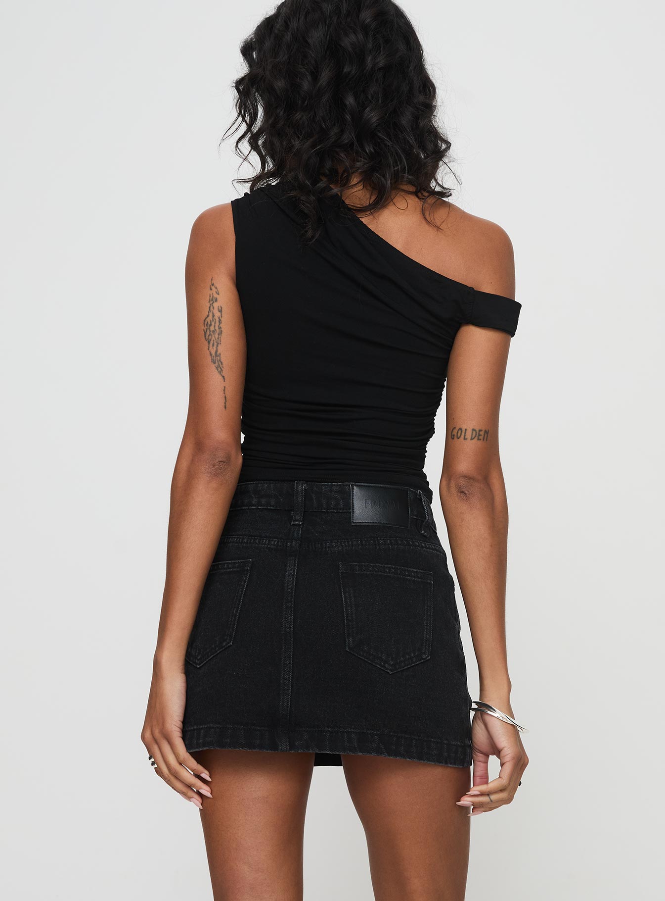 Nickei Denim Mini Skirt Washed Black