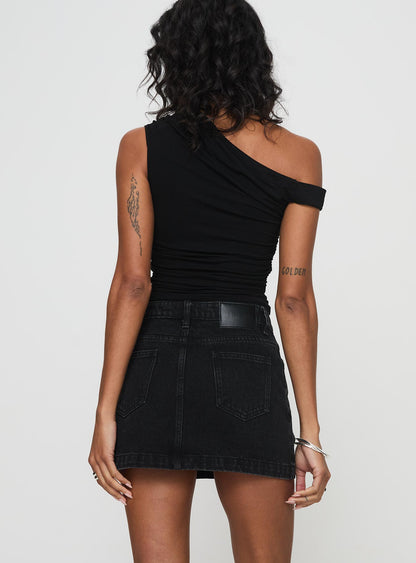 Nickei Denim Mini Skirt Washed Black