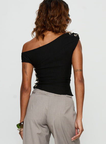 Laude Eyelet Off Shoulder Top Black