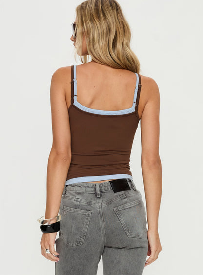 Varsity Star Layered Tank Top Brown / Blue