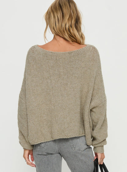 Ramy Wide Neck Knit Sweater Olive