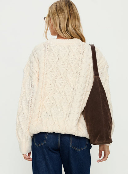 Rorey Cable Knit Crew Neck Sweater White