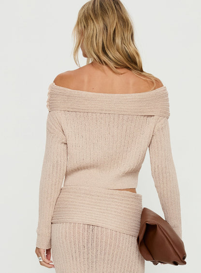 Devion Foldover Knit Sweater Beige